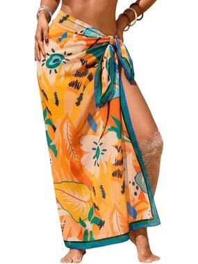 Women's Tropical Floral Print Swimsuit High Slit Summer Floral Print Wrap Beach
